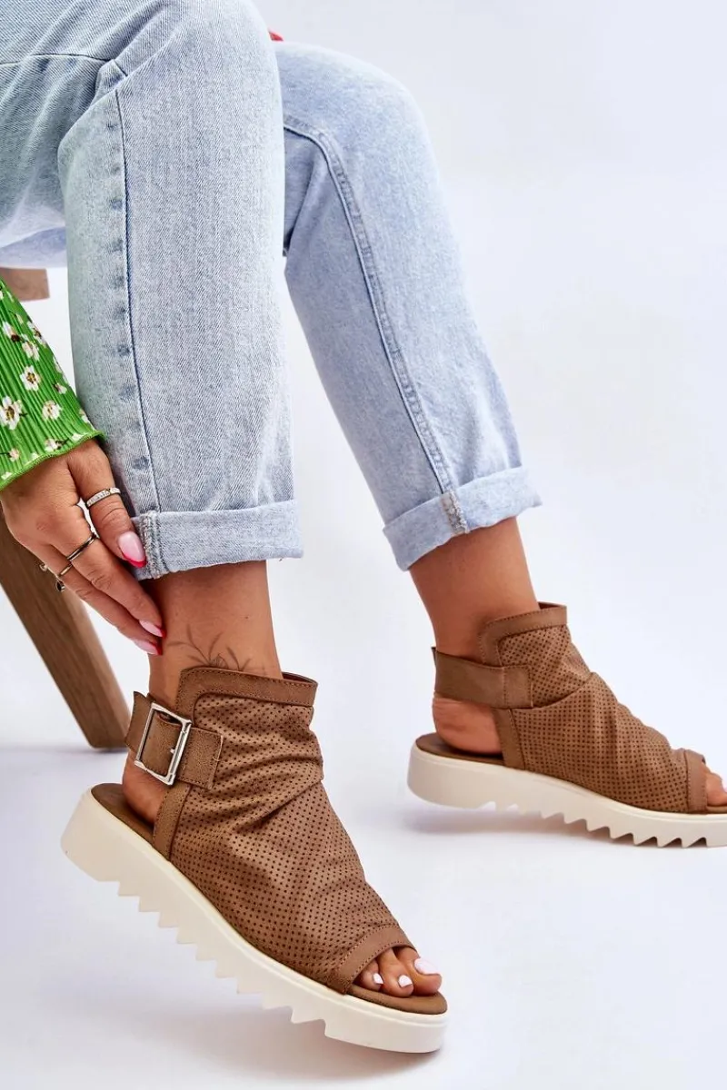 Clearance Damskie Sandały Z Cholewką Za Kostkę Camel Adonis Damskie Sandały Płaskie