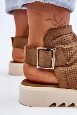 Clearance Damskie Sandały Z Cholewką Za Kostkę Camel Adonis Damskie Sandały Płaskie