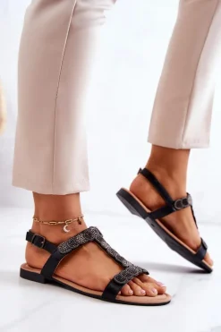 Online Damskie Sandały Z Dżetami Czarne Julies Damskie Sandały Płaskie