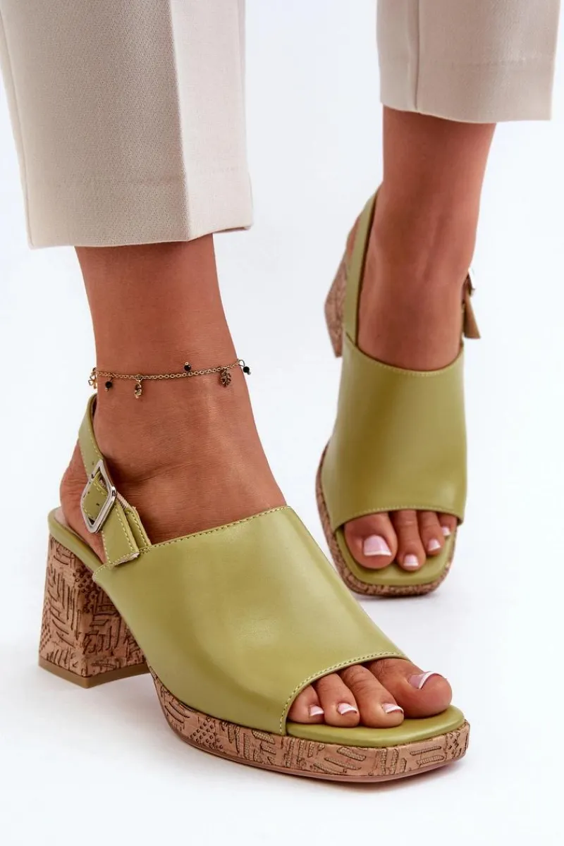 Sandały Na Obcasie>Buty Sergio Leone Damskie Sandały Z Eko Skóry Na Słupku Sergio Leone SK572 Pistacjowe