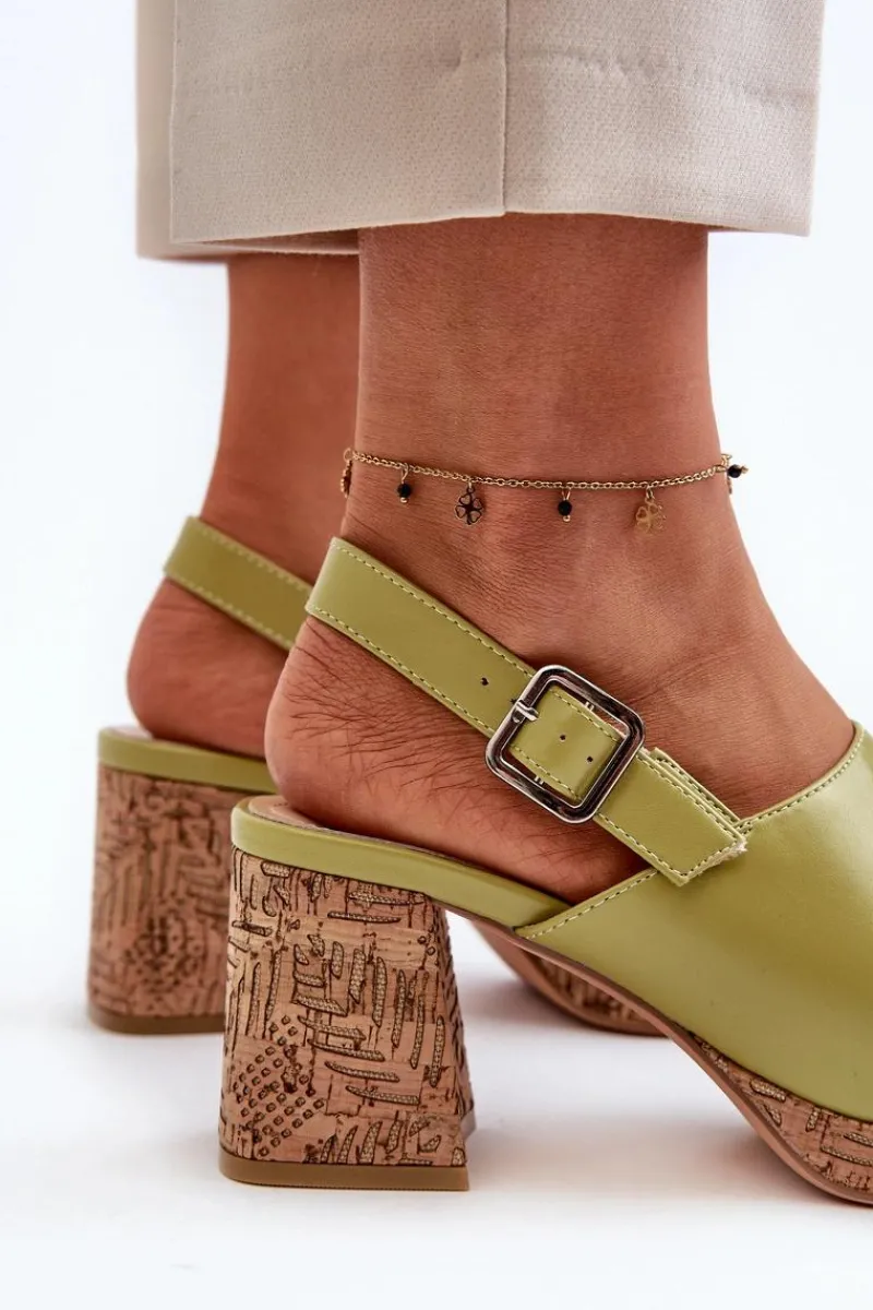 Sandały Na Obcasie>Buty Sergio Leone Damskie Sandały Z Eko Skóry Na Słupku Sergio Leone SK572 Pistacjowe