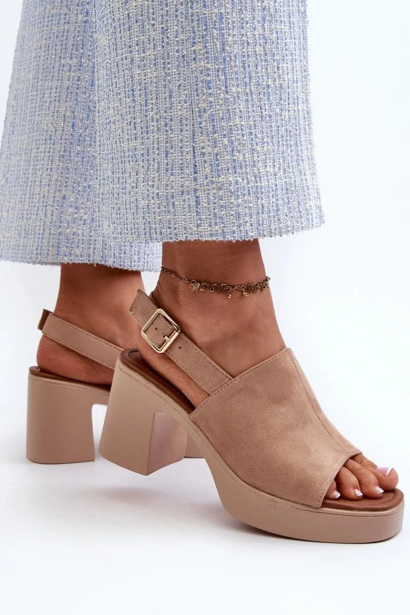 New Damskie Sandały Z Eko Zamszu Na Platformie I Obcasie Beżowe Vatle Damskie Sandały Na Obcasie