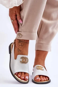 Hot Damskie buty S.Barski Damskie Sandały Z Ozdobą S.Barski KV-2775-49 Srebrne