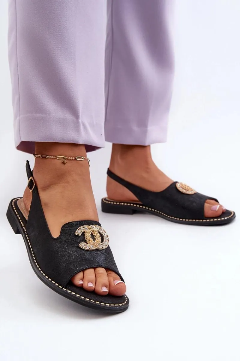 New Damskie buty S.Barski Damskie Sandały Z Ozdobą S.Barski KV27-049 Czarne