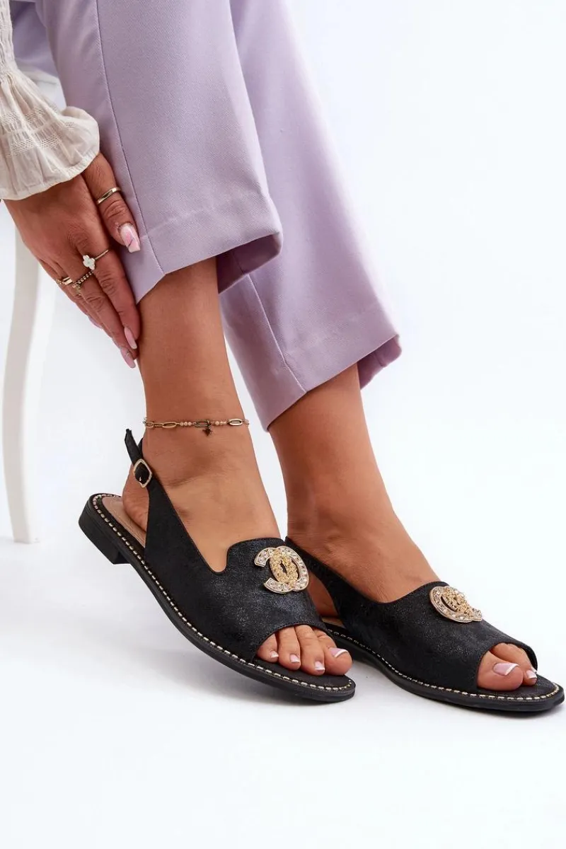 New Damskie buty S.Barski Damskie Sandały Z Ozdobą S.Barski KV27-049 Czarne