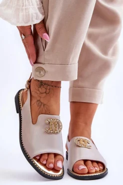 Sandały Płaskie>Damskie buty S.Barski Damskie Sandały Z Ozdobą S.Barski KV-2775-49 Różowo-Złote