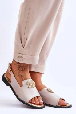 Sandały Płaskie>Damskie buty S.Barski Damskie Sandały Z Ozdobą S.Barski KV-2775-49 Różowo-Złote