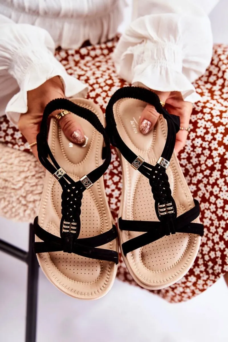 Clearance Damskie Sandały Z Ozdobami Czarne Amberly Damskie Sandały Płaskie