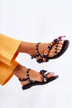 Clearance Damskie Sandały Z Ozdobami Czarne Mataro Damskie Sandały Płaskie