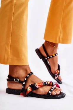 Clearance Damskie Sandały Z Ozdobami Czarne Mataro Damskie Sandały Płaskie