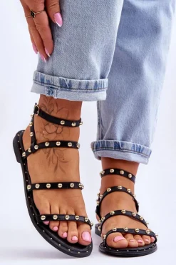 Sandały Płaskie>Boto Damskie Sandały Z Ozdobnymi Ćwiekami Czarne Dorothy