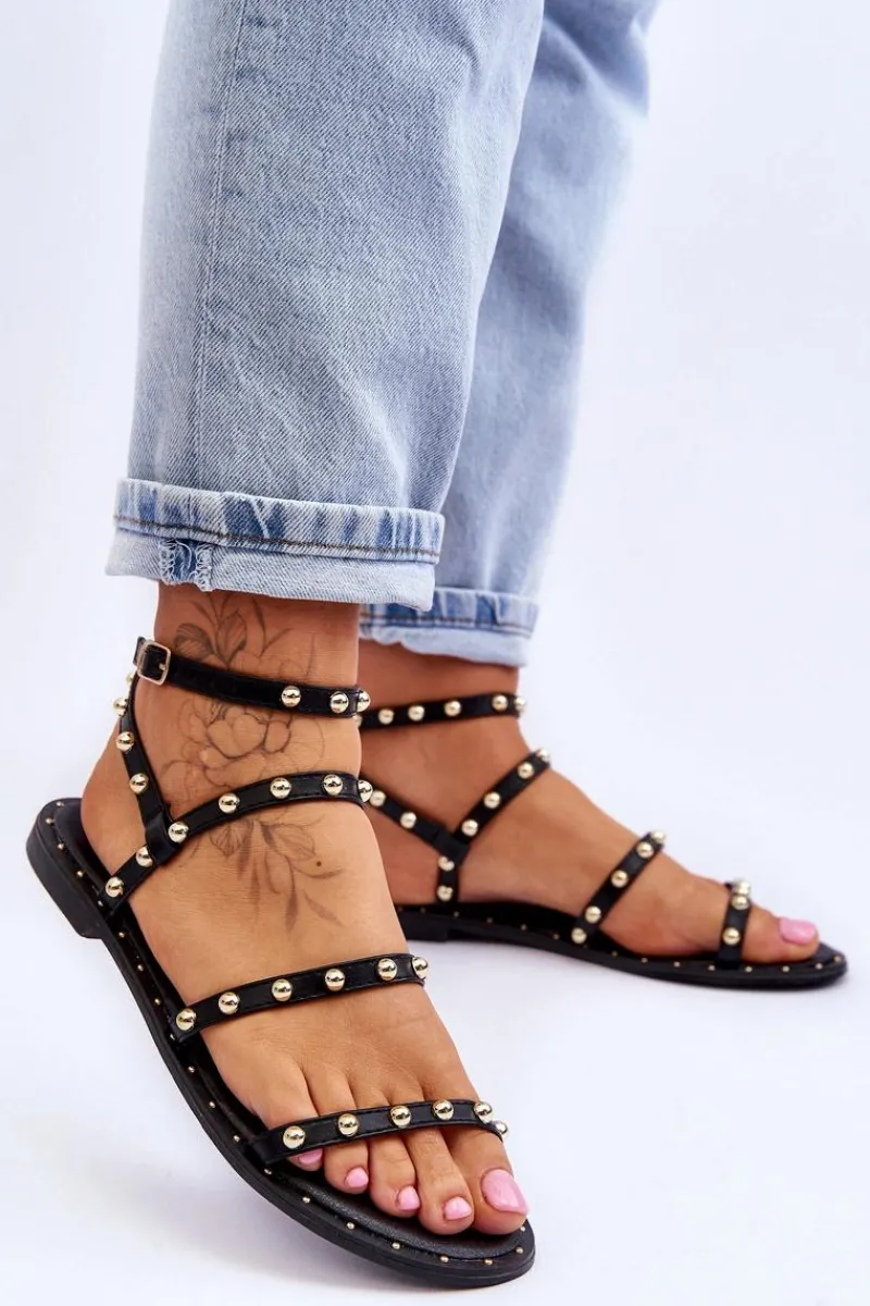 Sandały Płaskie>Boto Damskie Sandały Z Ozdobnymi Ćwiekami Czarne Dorothy