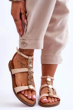 Sandały Płaskie>Boto Damskie Sandały Z Ozdobnym Paskiem Beżowe Rochelle