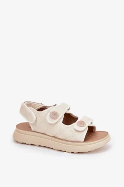 Outlet Boto Damskie Sandały Z Ozdobnymi Detalami Na Rzepy Beżowe Zoliner Beżowy