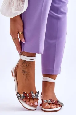 Sandały Płaskie>Boto Damskie Sandały Z Ozdobnymi Motylami Białe Jeane