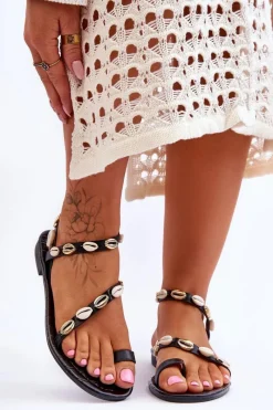 Best Boto Damskie Sandały Z Ozdobnymi Muszelkami Czarne Verdem