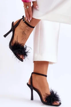 Discount Damskie Sandały Z Piórkami Czarne Tiffany Damskie Sandały Na Obcasie