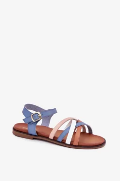 New Damskie Sandały Z Przeplatającymi Się Paskami Sergio Leone SK090H Niebieskie Damskie Sandały Płaskie