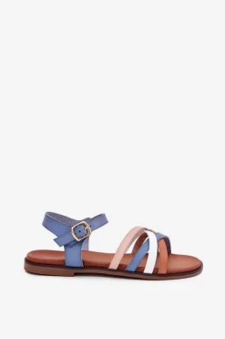 New Damskie Sandały Z Przeplatającymi Się Paskami Sergio Leone SK090H Niebieskie Damskie Sandały Płaskie