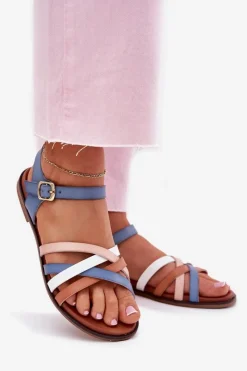 New Damskie Sandały Z Przeplatającymi Się Paskami Sergio Leone SK090H Niebieskie Damskie Sandały Płaskie