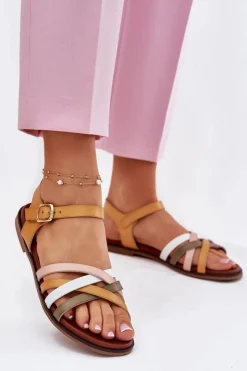 Sale Buty Sergio Leone Damskie Sandały Z Przeplatającymi Się Paskami Sergio Leone SK090H Żółte Żółty