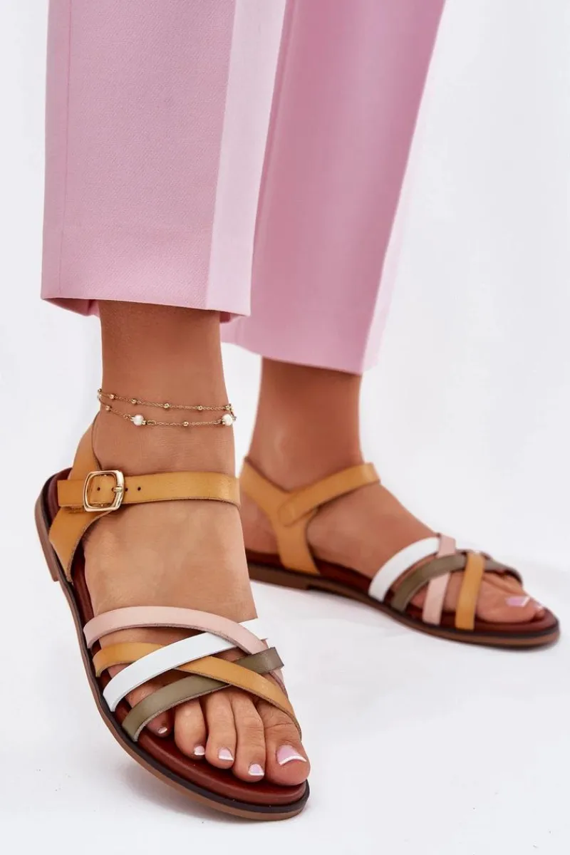 Sale Buty Sergio Leone Damskie Sandały Z Przeplatającymi Się Paskami Sergio Leone SK090H Żółte Żółty