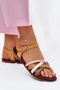 Sale Buty Sergio Leone Damskie Sandały Z Przeplatającymi Się Paskami Sergio Leone SK090H Żółte Żółty