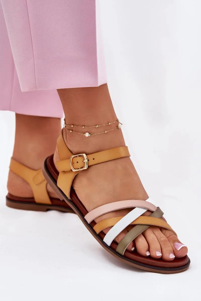 Sale Buty Sergio Leone Damskie Sandały Z Przeplatającymi Się Paskami Sergio Leone SK090H Żółte Żółty