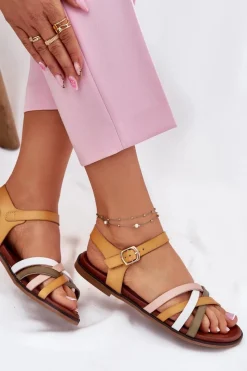 Sale Buty Sergio Leone Damskie Sandały Z Przeplatającymi Się Paskami Sergio Leone SK090H Żółte Żółty