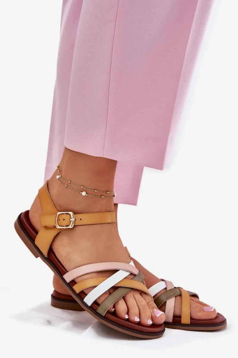 Sale Buty Sergio Leone Damskie Sandały Z Przeplatającymi Się Paskami Sergio Leone SK090H Żółte Żółty