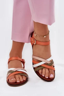 Outlet Damskie Sandały Z Przeplatającymi Się Paskami Sergio Leone SK090H Pomarańczowe Damskie Sandały Płaskie