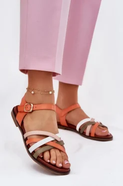 Outlet Damskie Sandały Z Przeplatającymi Się Paskami Sergio Leone SK090H Pomarańczowe Damskie Sandały Płaskie