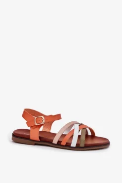 Outlet Damskie Sandały Z Przeplatającymi Się Paskami Sergio Leone SK090H Pomarańczowe Damskie Sandały Płaskie