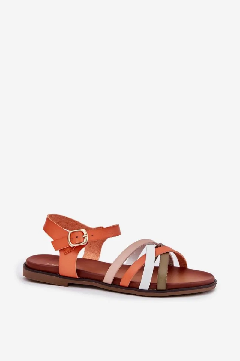 Outlet Damskie Sandały Z Przeplatającymi Się Paskami Sergio Leone SK090H Pomarańczowe Damskie Sandały Płaskie
