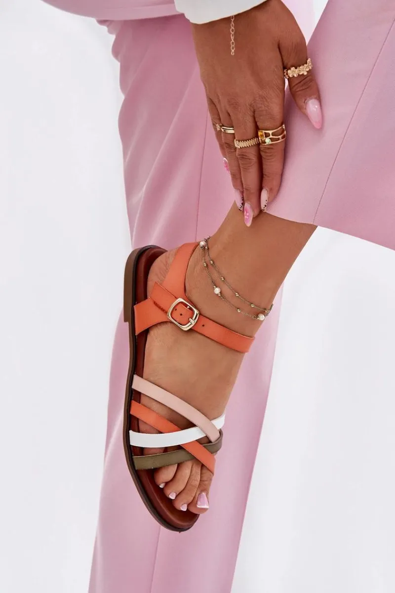 Outlet Damskie Sandały Z Przeplatającymi Się Paskami Sergio Leone SK090H Pomarańczowe Damskie Sandały Płaskie