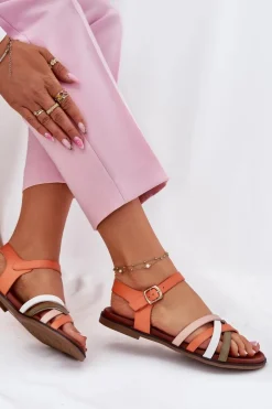 Outlet Damskie Sandały Z Przeplatającymi Się Paskami Sergio Leone SK090H Pomarańczowe Damskie Sandały Płaskie