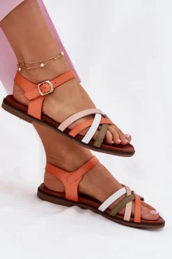 Outlet Damskie Sandały Z Przeplatającymi Się Paskami Sergio Leone SK090H Pomarańczowe Damskie Sandały Płaskie