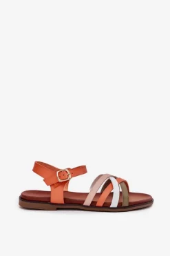 Outlet Damskie Sandały Z Przeplatającymi Się Paskami Sergio Leone SK090H Pomarańczowe Damskie Sandały Płaskie