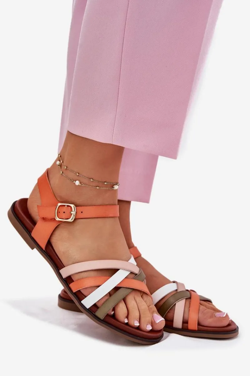 Outlet Damskie Sandały Z Przeplatającymi Się Paskami Sergio Leone SK090H Pomarańczowe Damskie Sandały Płaskie