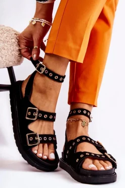 Online Damskie Sandały Zamszowe Z Paskami Czarne Parys Damskie Sandały Gumowe|Sandały Płaskie