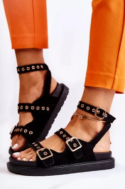 Online Damskie Sandały Zamszowe Z Paskami Czarne Parys Damskie Sandały Gumowe|Sandały Płaskie