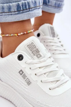 Sale Big Star Shoes Damskie Siateczkowe Buty Sportowe Memory Foam System Big Star LL274664 Białe