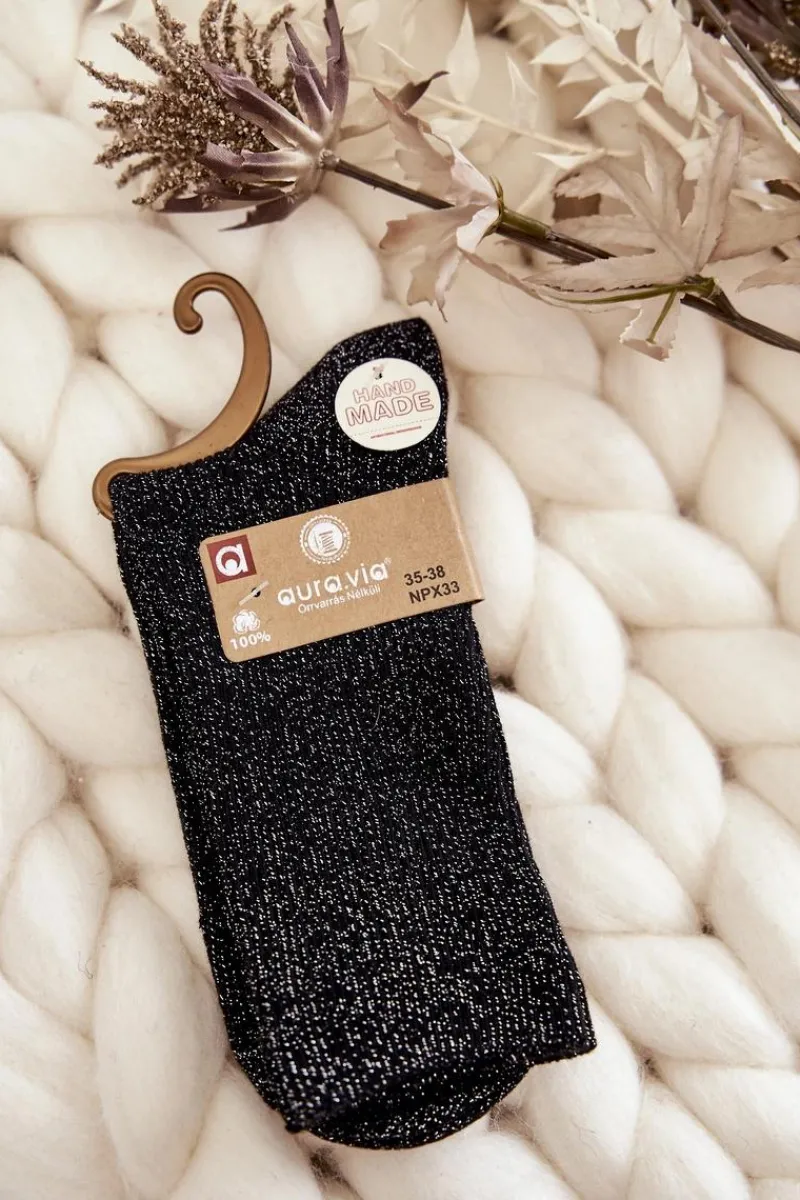 Online Aura.via Damskie Skarpetki Antybakteryjne Z Błyszczącą Nicią Czarne