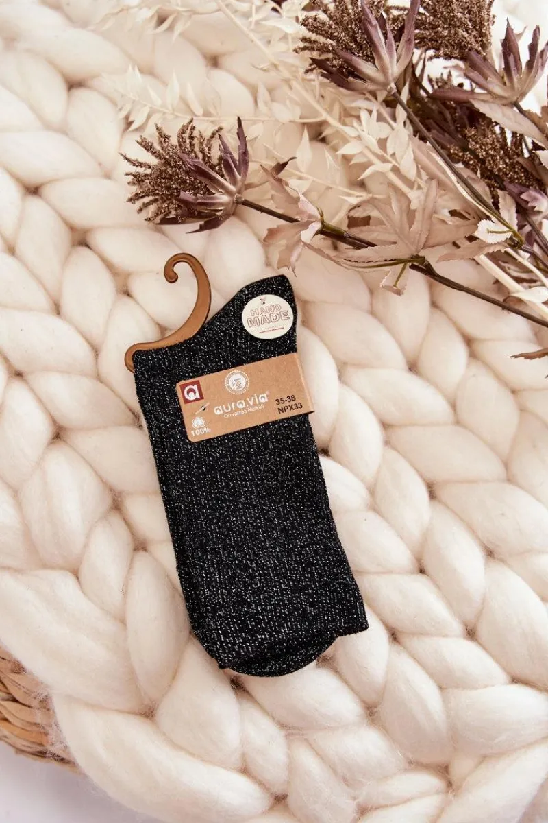 Online Aura.via Damskie Skarpetki Antybakteryjne Z Błyszczącą Nicią Czarne