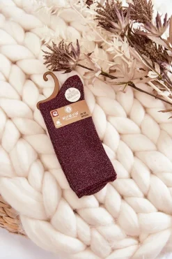 Skarpetki|Skarpetki>Aura.via Damskie Skarpetki Antybakteryjne Z Błyszczącą Nicią Bordowe