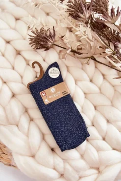 Sale Damskie Skarpetki Antybakteryjne Z Błyszczącą Nicią Granatowe Skarpetki|Skarpetki