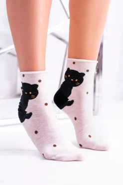Hot Damskie Skarpetki Beżowe Z Kotkiem Skarpetki|Skarpetki