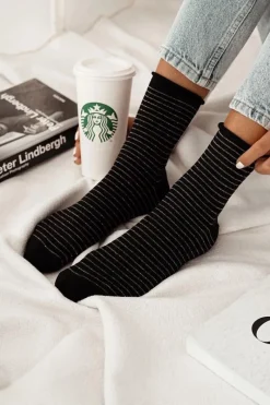 Sale Milena Damskie Skarpetki Bezuciskowe W Cienkie Paseczki Czarne