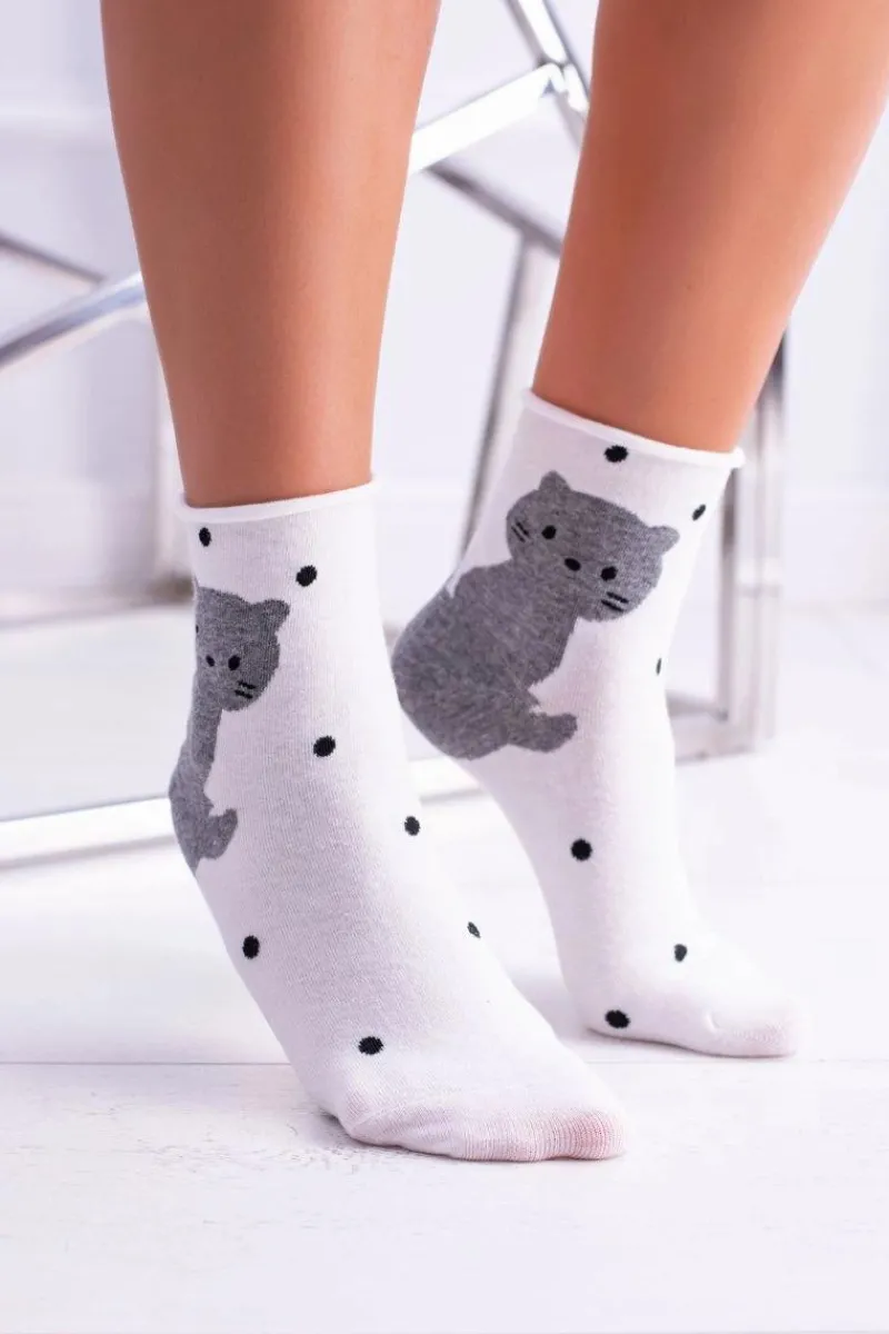 Clearance Damskie Skarpetki Białe Z Kotkiem Skarpetki|Skarpetki