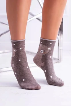 Discount Aura.via Damskie Skarpetki Brązowe Z Misiem